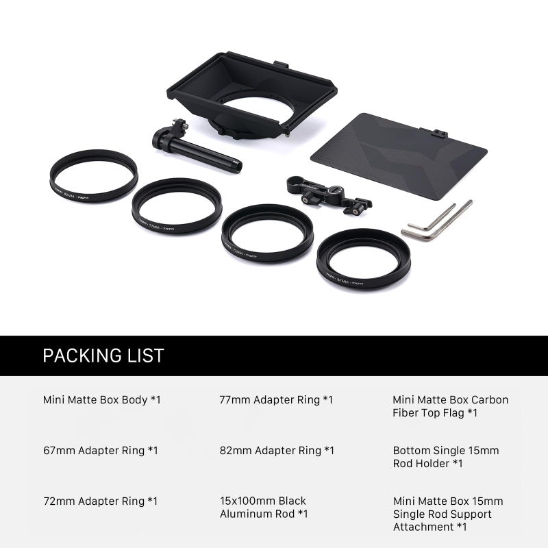 Tilta Mini Matte Box | 15mm Rod Adapter & 4 Lens Adapters | Lightweight | Filter Support | Top Flag | Dual Cold Shoe Mount | Designed for Mirrorless, DSLR | MB-T15 - Image 2